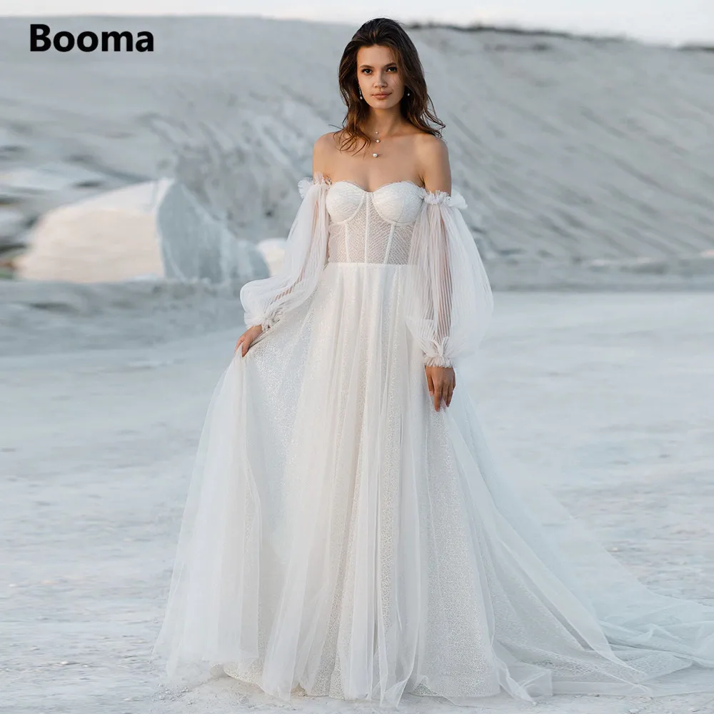 booma glitter tulle beach wedding dresses