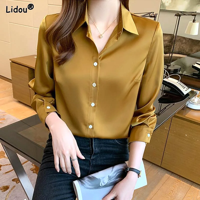 button blouses fashion casual temperament solid